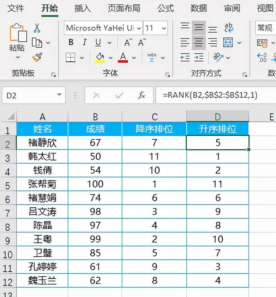 rank函数排名怎么用（Excel排位函数RANK的使用方法）